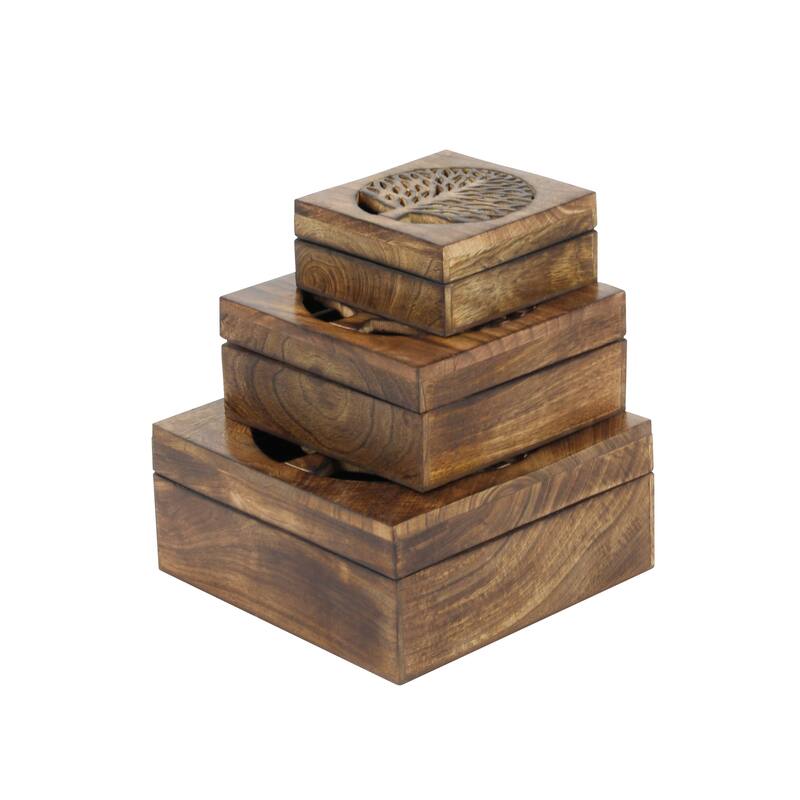 Wood Handmade Box with Hinged Lid (Set of 3)