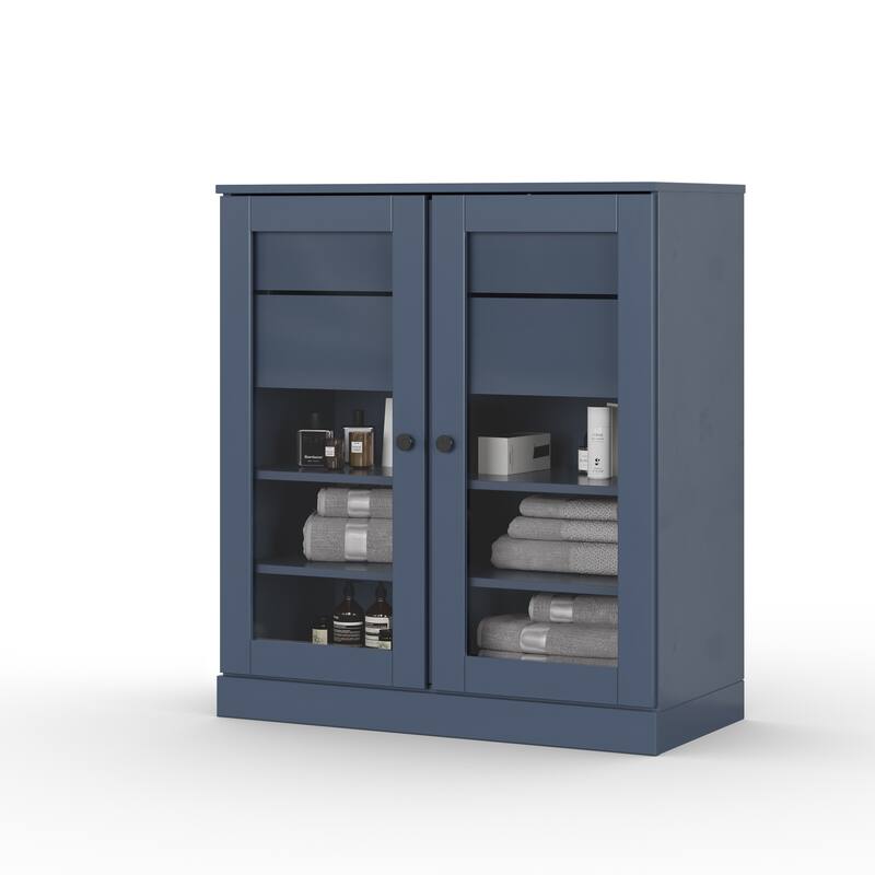 Palace Imports 100% Solid Wood 32" Bathroom Cabinet with Clear Glass Doors, 2-Drawers and Adjustable Shelves