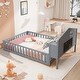 preview thumbnail 2 of 39, Full-Size Montessori Floor Bed with Bookcases & Blackboards, Solid Wood Design for Kids with Guardrails & Storage, Grey