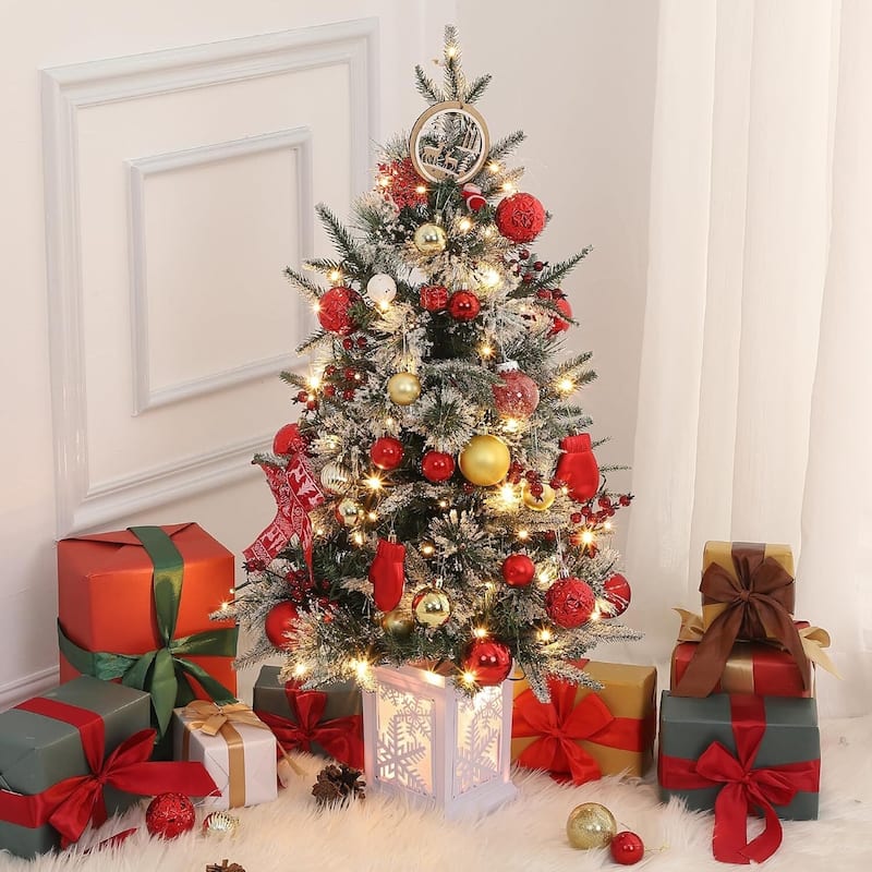 2PCS 3FT Artificial Desktop Small Christmas Tree, Snow Light Box Base - 2 pcs