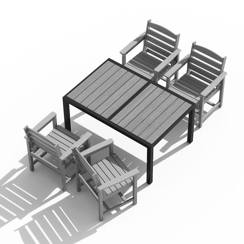 5-Piece HDPE Outdoor Extendable Dining Set with 4 Chairs – All-Weather Patio Furniture - N/A