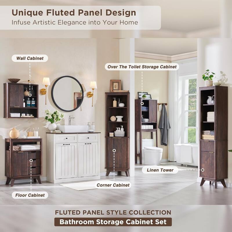 68" Modern Tall Corner Cabinet, Storage Cabinet with Faux Marble Top