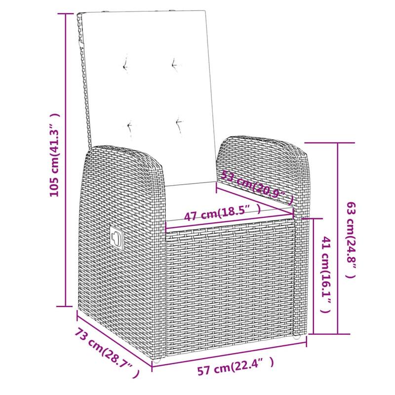 vidaXL Patio Dining Set Seat 3/5/7 Piece Black/Gray 31.5"/55.1" Table Length