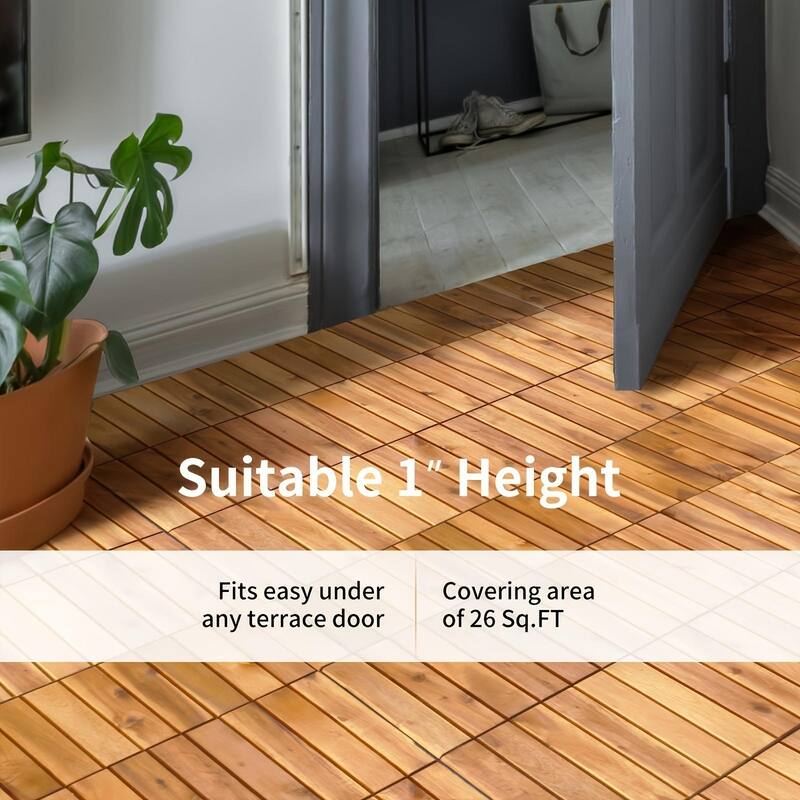 27pcs Interlocking Patio Deck Tiles 11.8 x 11.8in Wood Floor Tiles Outdoor Flooring for Patio Garden Deck Poolside
