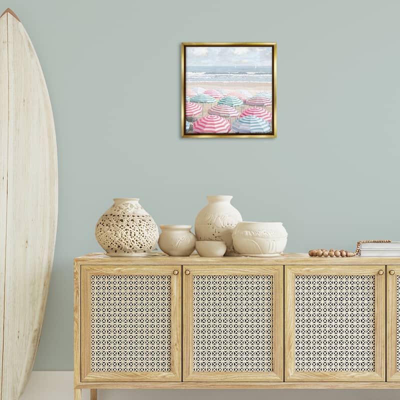 Stupell Bright Beach Umbrellas Scene Framed Floater Canvas Wall Art Design By Amber Sterling