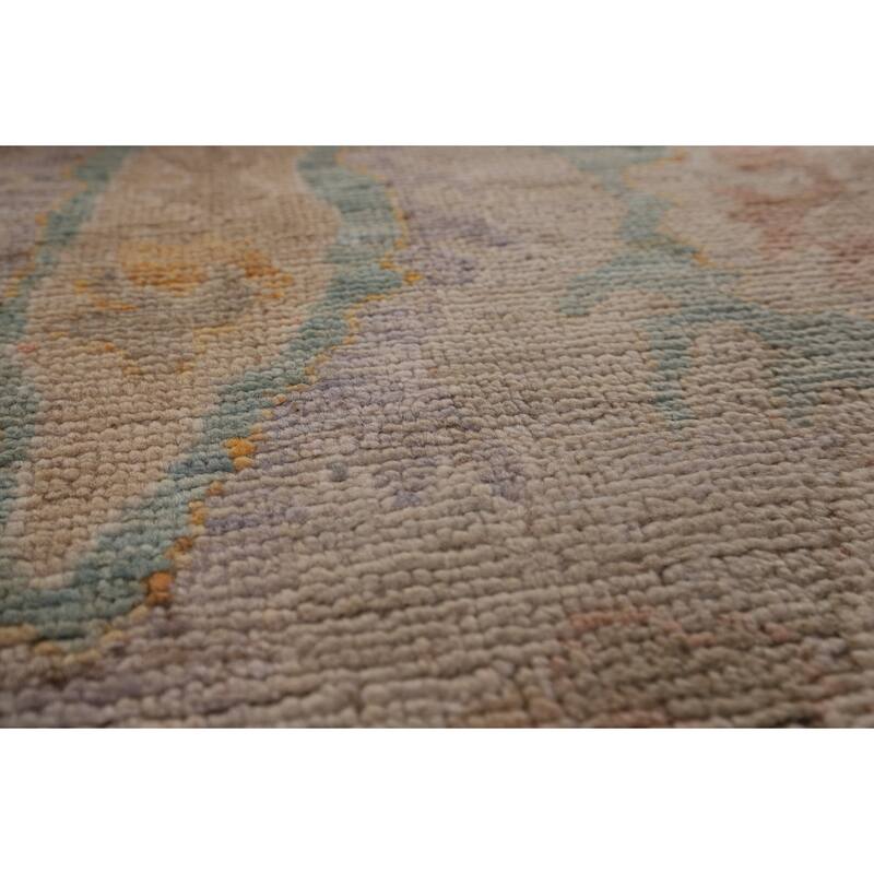 Vegetable Dye Beige Oushak Turkish Rug Hand-Knotted Wool Carpet - 8'1" x 9'8"