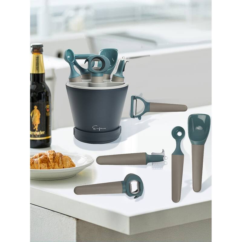 Crock Sets with 5 Pieces Kitchen Gadgets with Herb Cutter, Melon Baller, Ice Cream Scoop, Y-peeler, Lemon Zester, Bottle Opener