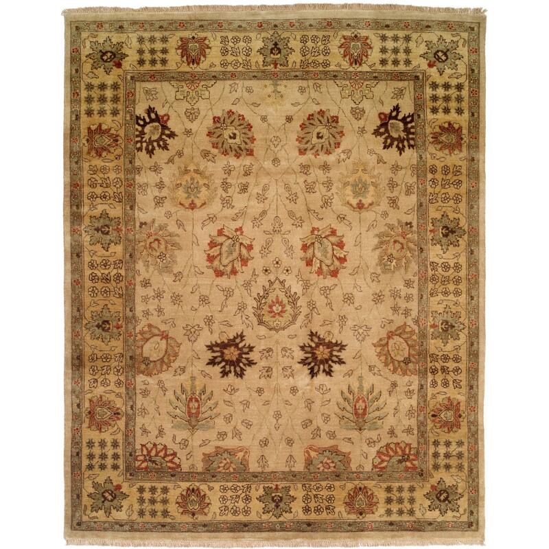 Traditional Beige Hand-Knotted Wool Area Rug