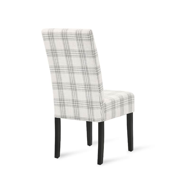 Cini Dining Side Chair Set of 2, Gray Plaid Fabric, Black Wood Legs