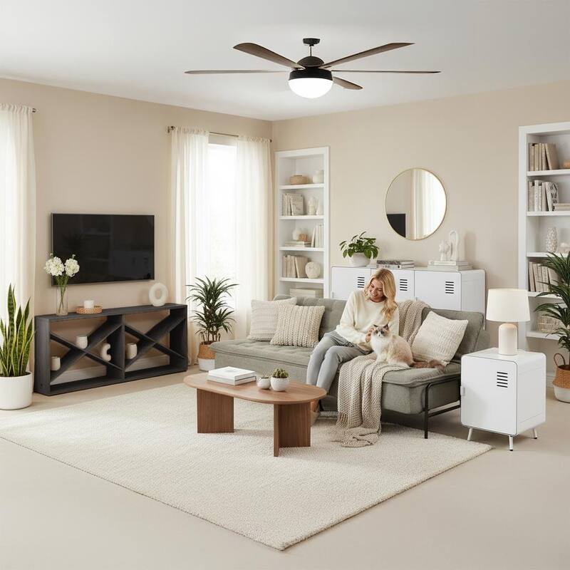 Homy Casa Modern Convertible Sofa Bed, Beige Futon Couch with Metal Frame