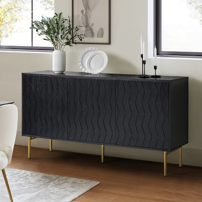 Petter Modern Diamond-shaped 60"Wide 3 Door Sideboard with Adjustable Shelves and Golden Metal Legs by HULALA HOME