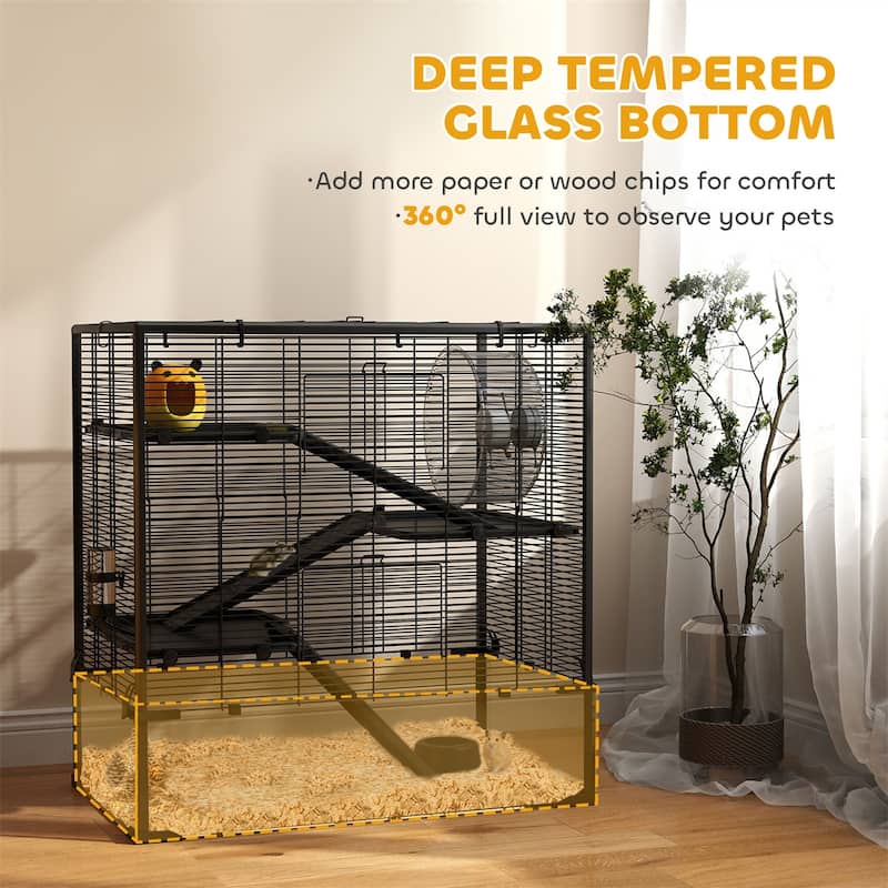 Four-Tier Hamster Tank with Glass Bottom, Ramps and Accessories - 30.9" L x 19.1" W x 31.5" H