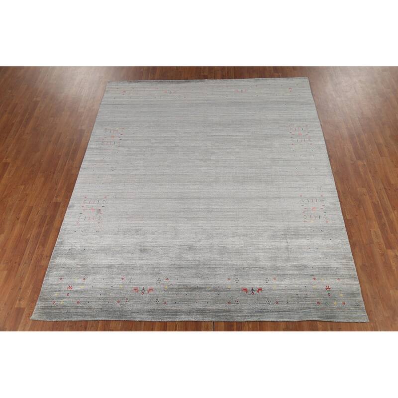 All-Over Striped Gabbeh Oriental Area Rug Hand-Knotted Wool Carpet - 8'2"x 9'9"