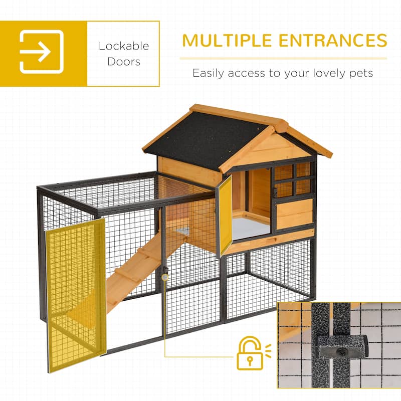 Large Wooden Bunny Hutch with Slide-Out Tray and Ventilated Wire Window for Small Animal - 48" L x 24.75" W x 36.25" H