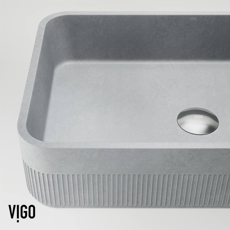 VIGO Cypress 21"L x 14"W Concrete Vessel Sink and Apollo 12"H Faucet Set
