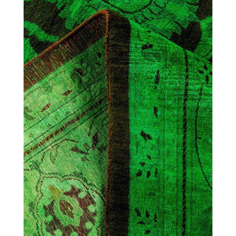 Overton Hand Knotted Wool Vintage Inspired Modern Contemporary Overdyed Green Area Rug - 8' 2" x 10' 9"