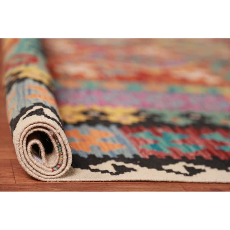 Kilim Oriental Rug Hand-Woven Southwestern Wool Carpet - 10'0"x 13'0"