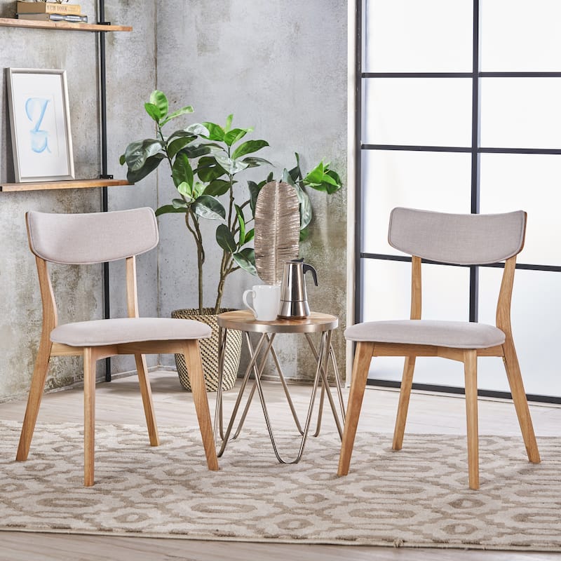 Christopher Knight Home-Chazz Mid-Century Modern Upholstered Rubberwood Dining Chairs (Set of 2/4) - 2-Piece - Light Beige + Natural Oak