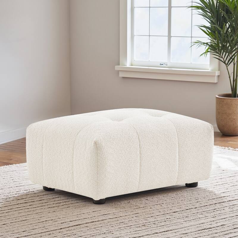 Konset Stylish Bouclé Ottoman with Biscuit Tufting & Soft Curves