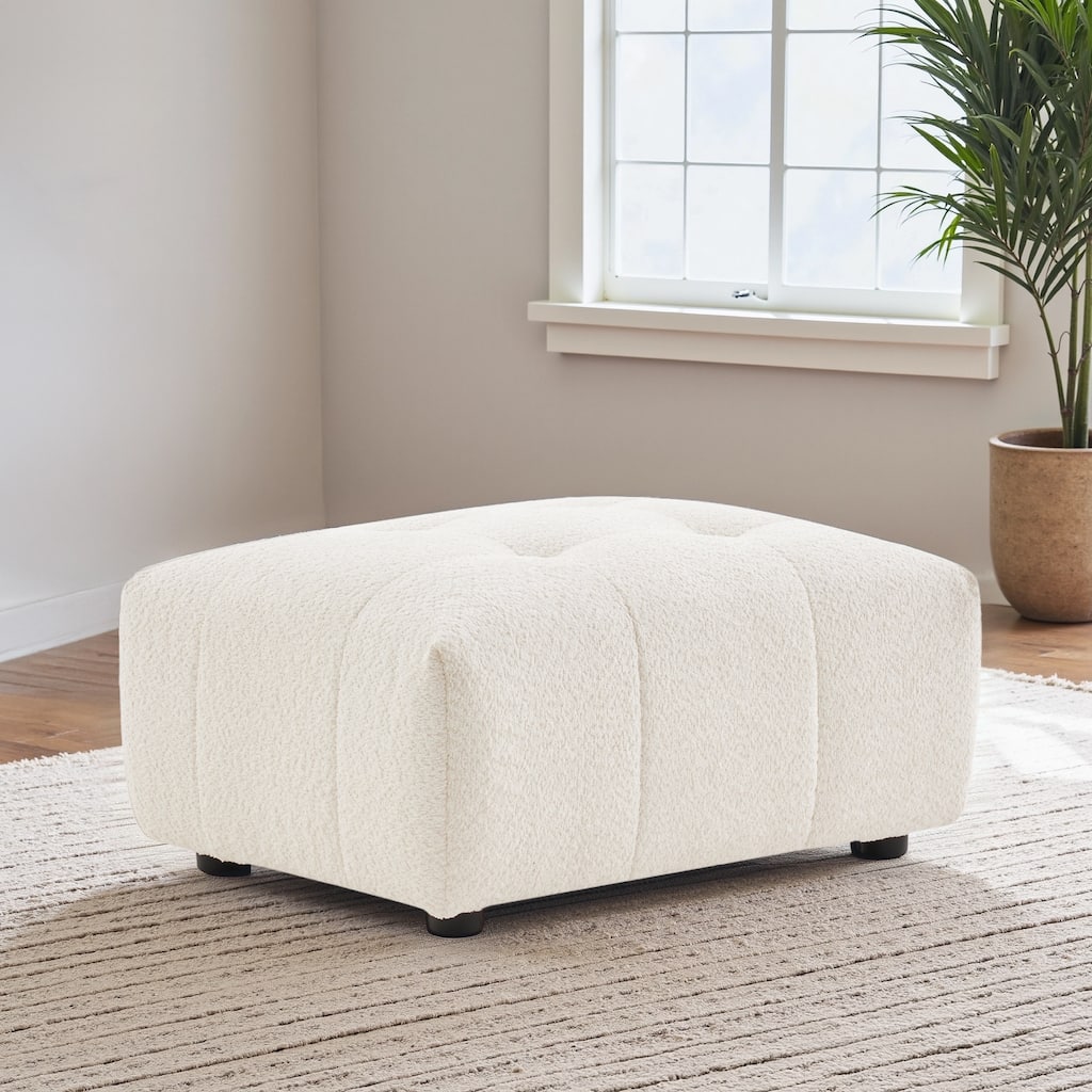 Konset Stylish Bouclé Ottoman with Biscuit Tufting & Soft Curves
