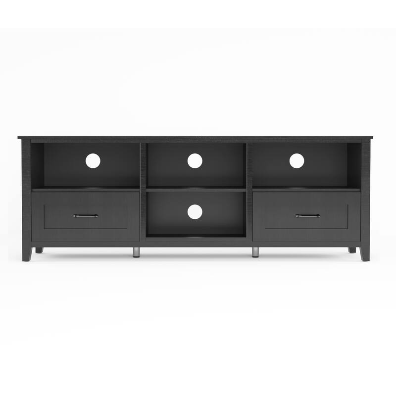 Contemporary TV Stand with 4 Open Storage Compartments and 2 Drawers, Fits 60 TVs, 70 W.
