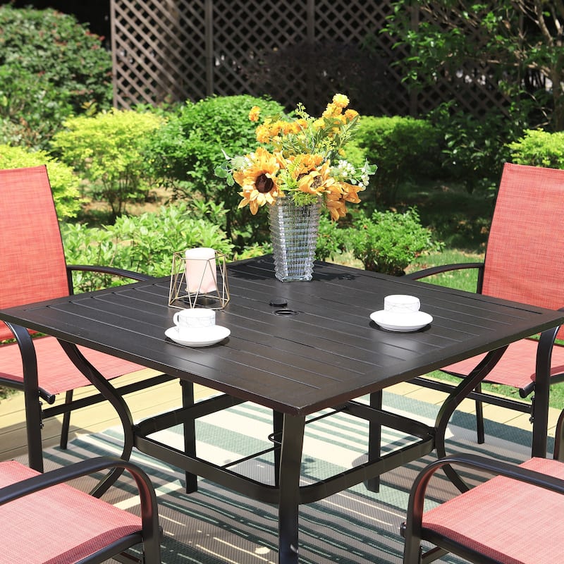 MAISON ARTS 5-Piece Patio Dining Set, 37 Inch Square Metal Table and 4 Textilene Dining Chairs