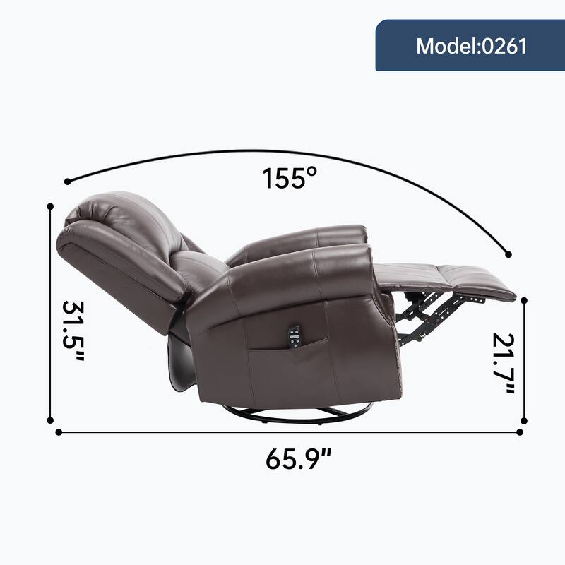 Manual Recliner Chair with Heat & Massage, Ergonomic Lounge Sofa Chair, Swivel Recliner Chair with Side Pocket
