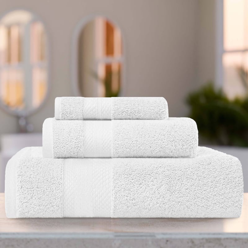 Superior Turkish Cotton 3 Piece Solid Plush Heavyweight Towel Set - White
