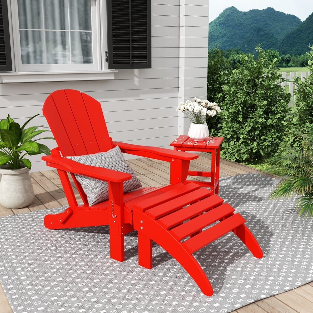 Laguna Hdpe All Weather Outdoor Patio Foldable Adirondack Chair With Ottoman And Side Table (3-Piece Set)