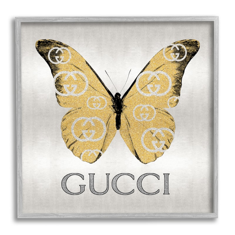 Stupell Glam Brand Butterfly Framed Giclee Art Design by Madeline Blake - 17 x 17 - Grey