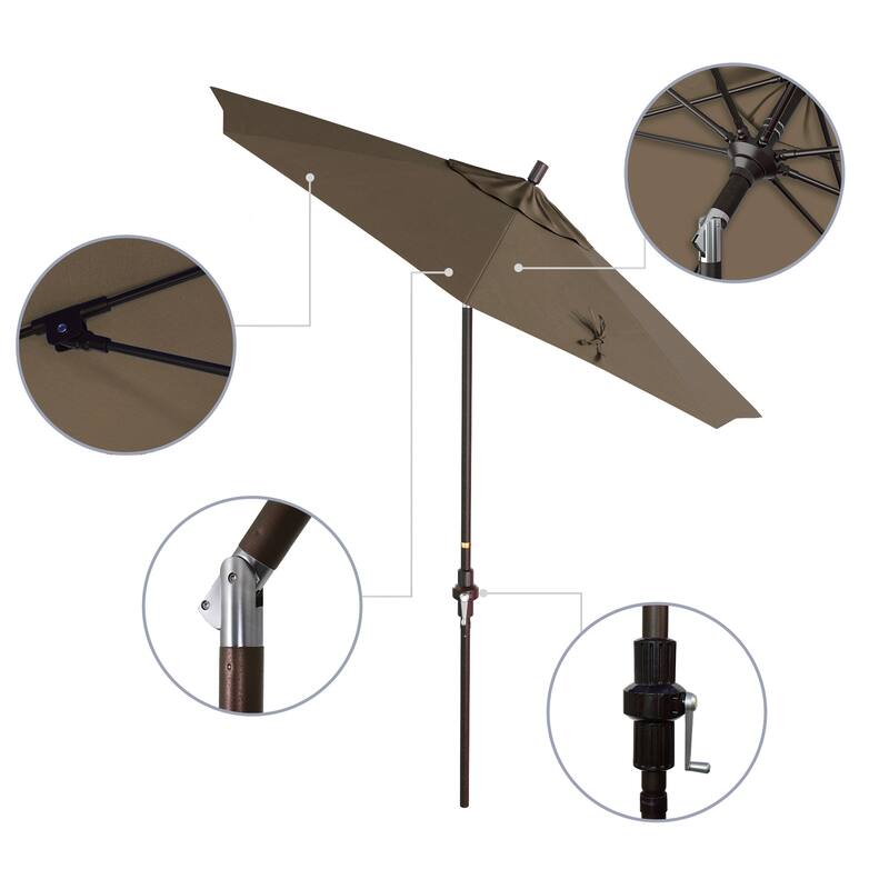 California Umbrella 7.5' Sun Master Patio Umbrella Bronze Aluminum Pole Fiberglass Ribs Crank Lift Tilt Sunbrella Cilantro