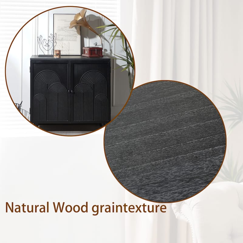 31 Inch Modern Black Storage Cabinet with Embossed Door, Accent Sideboard for Bedroom Living Room
