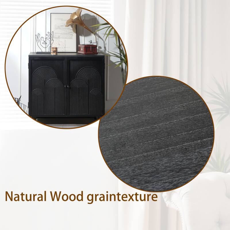 Roomfitters Modern Black Storage Cabinet with Embossed Geometric Door Design, 2-Tier