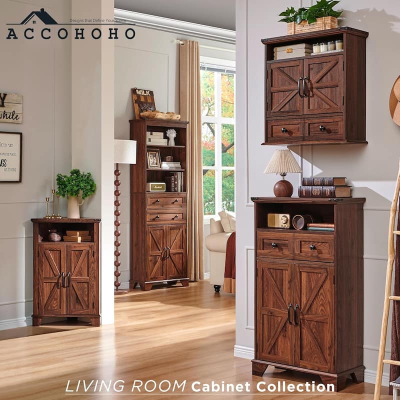 Farmhouse Corner Bathroom Cabinet, Small Corner Cabinet with Barn Door - N/A