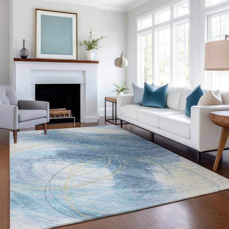 Machine Washable Indoor/ Outdoor Abstract Modern Chantille Rug