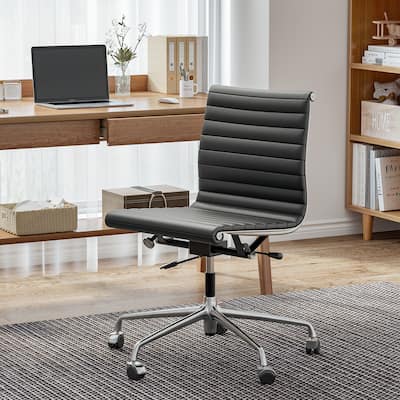 Mid Century Top Grain Leather Ergonomic Armless Office Swivel Chair
