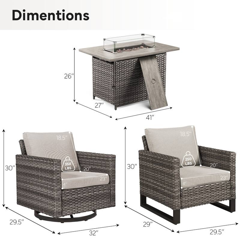 2 Swivel Chair 2 Club Chair with Fire Table Grey-Beige - Grey