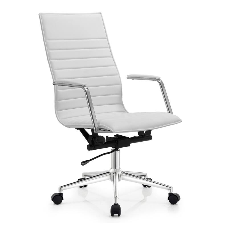 Set of 2 High Back Office Desk Chair | Upholstered Ribbed PU Leather | Armchair for Home, Executive, Conference, Meetings