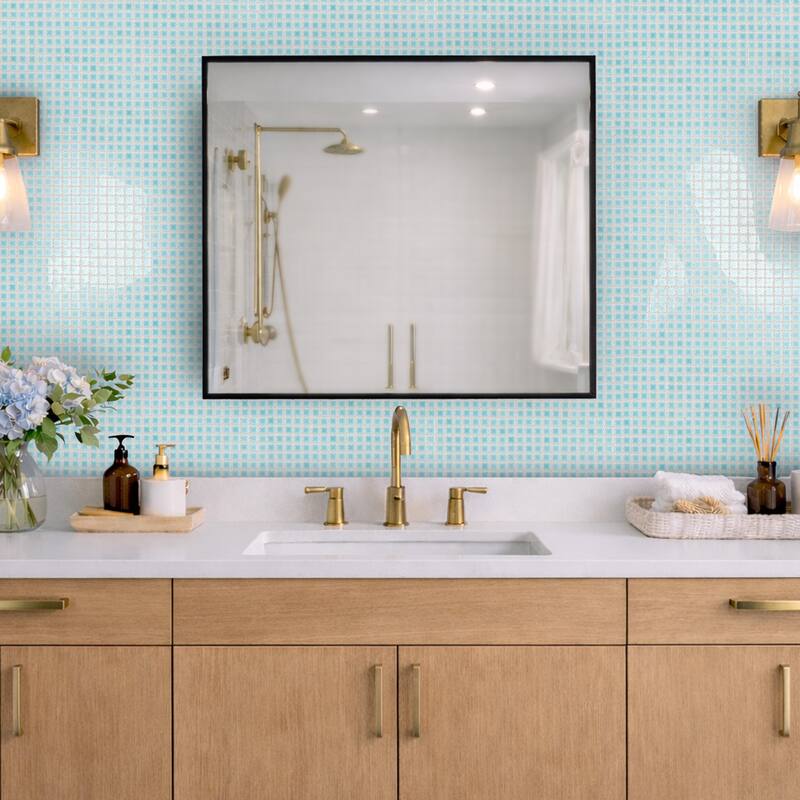 Merola Tile Fioretti Glossy Powder Blue 12" x 12" Porcelain Mosaic Floor and Wall Tile - Sample Swatch