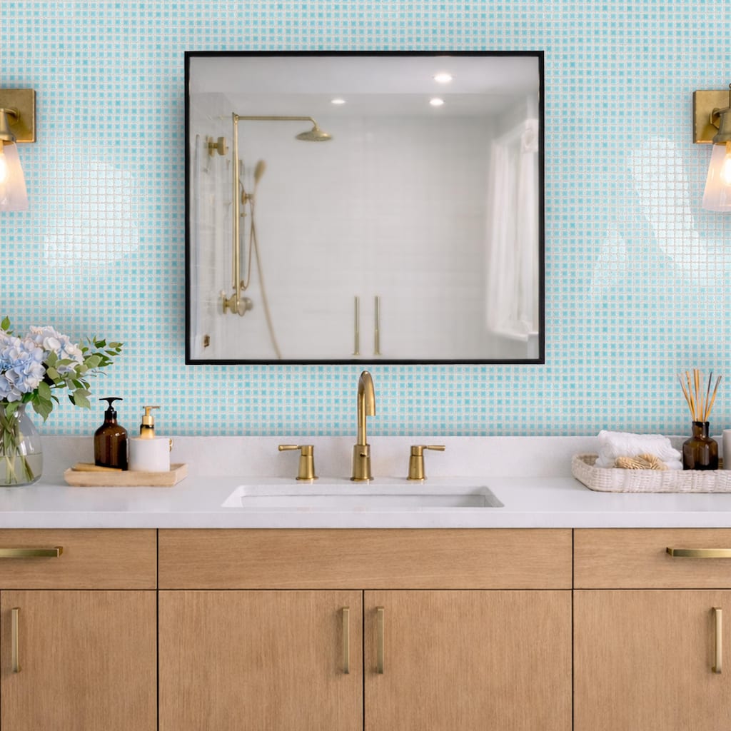 Merola Tile Fioretti Glossy Powder Blue 12" x 12" Porcelain Mosaic Floor and Wall Tile