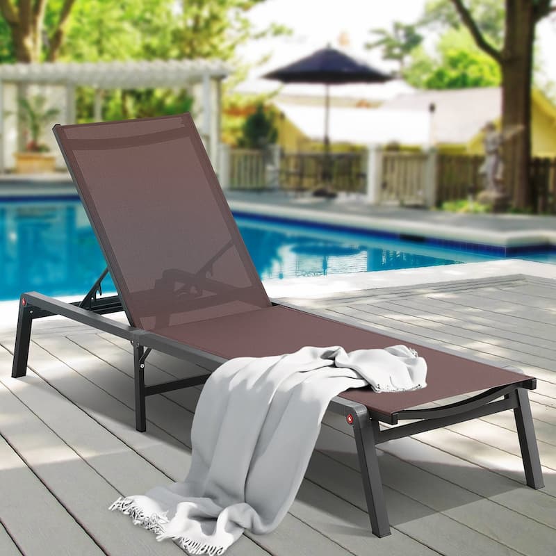 5-Position Adjustable and Foldable Chaise Lounge Chair with Aluminum Frame Perfect for Outdoor Use - 71.65" x 23.43" x 34.84"