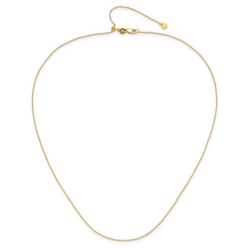 Curata 14k Yellow Gold 22" 1mm Beaded Adjustable Chain Necklace (Lobster)