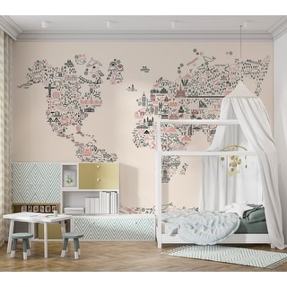 Peel & Stick Kids Wall Mural - World Map With Icons - Bed Bath & Beyond ...