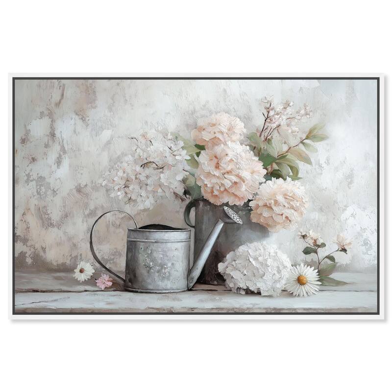 Can and White Blooms Canvas by Art Remedy - White - 36" x 24"