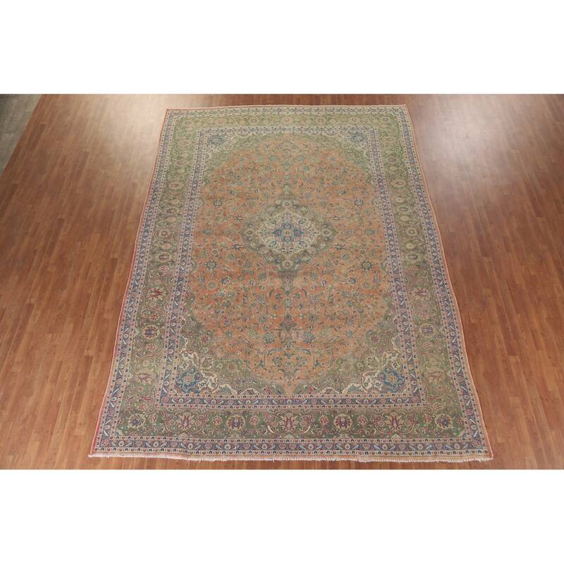 Hand Knotted Oriental 100% Wool Carpet Traditional Floral Oranges & Rust Mashad Area Rug - 13' 4'' X 9' 9''
