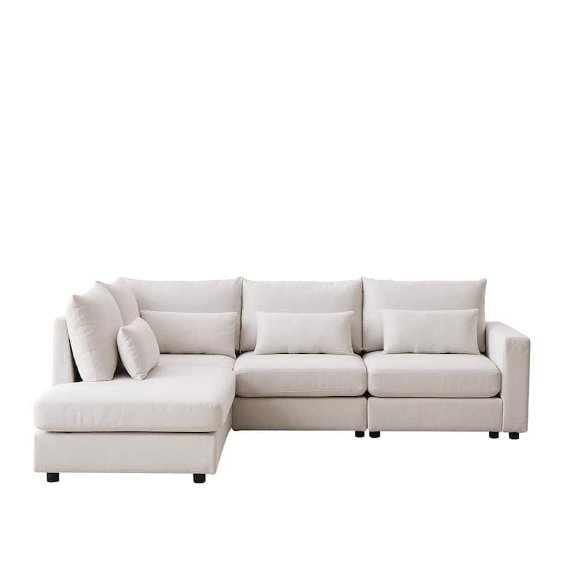 100.2Inch Convertible L Shaped Sectional Sofa,Linen Fabric Couch - Beige