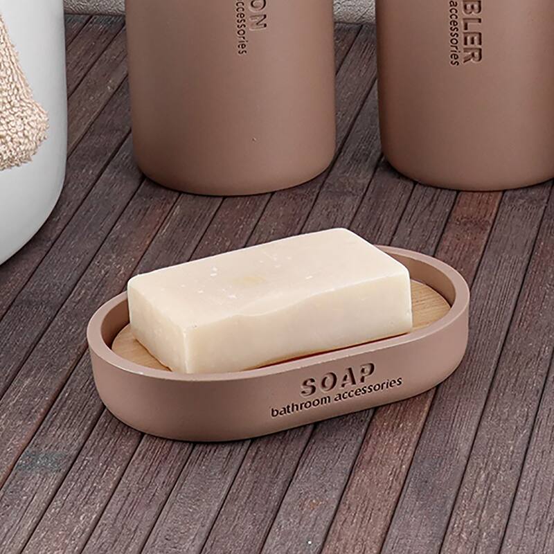 Chic Polyresin Soap Dish with Draining Bamboo Insert - 5 L x 3.4 W x 1 H