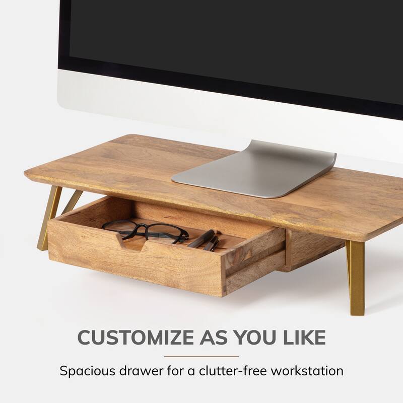 Jani Wood Monitor Stand Riser Desk - Ergonomic Design Stand, Desktop Organizer Table for Home, Office Workspace, Gaming Desk