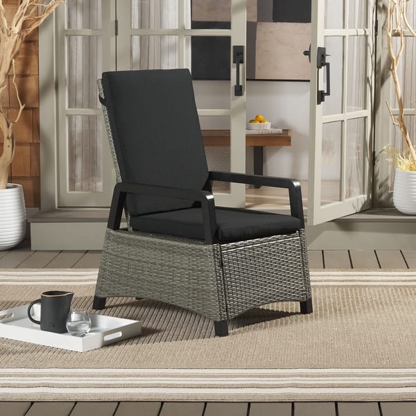 slide 2 of 14, SAFAVIEH Outdoor Patio Furniture Herman Recliner Chair - 22"W x 32"D x 42"H Grey Brown/Black