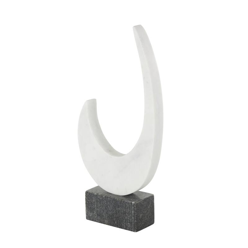 White Marble Curved Abstract Decorative Sculpture with Black Block Base
